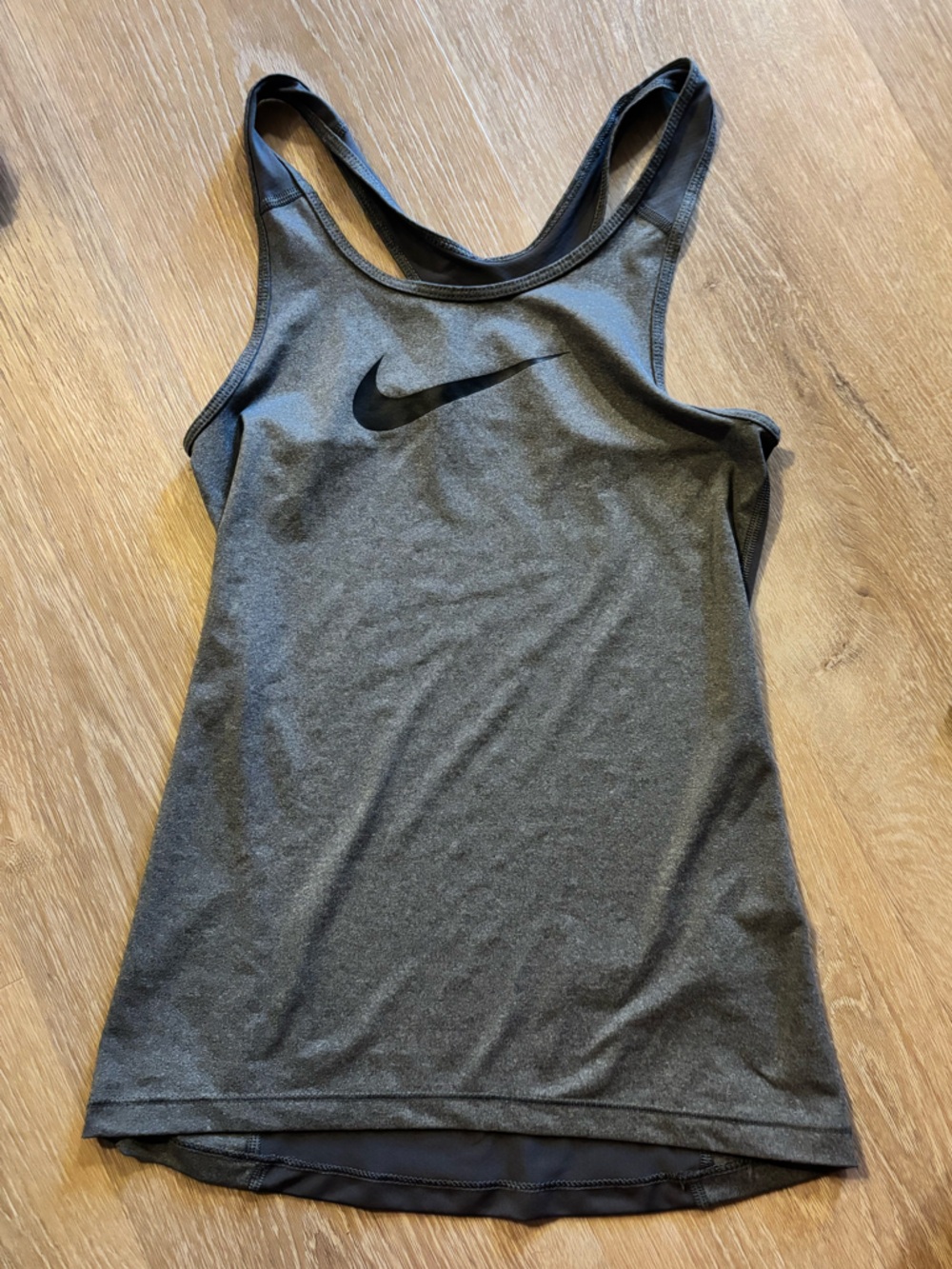 Nike Gray Dri-FIT Racerback Tank with Black Swoosh